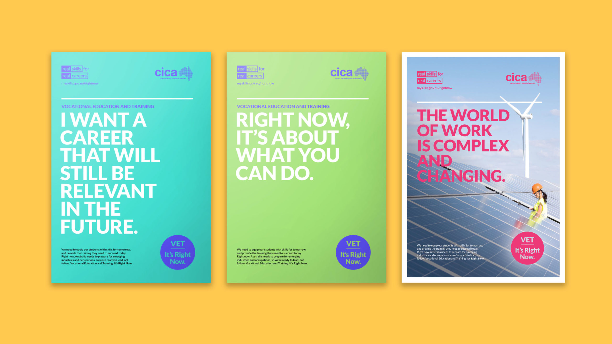 Three posters championing 3 variations of the 'It's Right Now,' campaign.